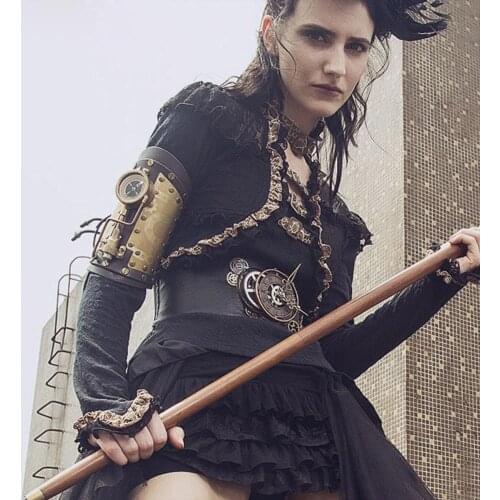 GEARDUKE New Steampunk Accessory Genuine Leather Glove Arm Bracelet with Led Compass Gothic Halloween Costumes Lolita Style