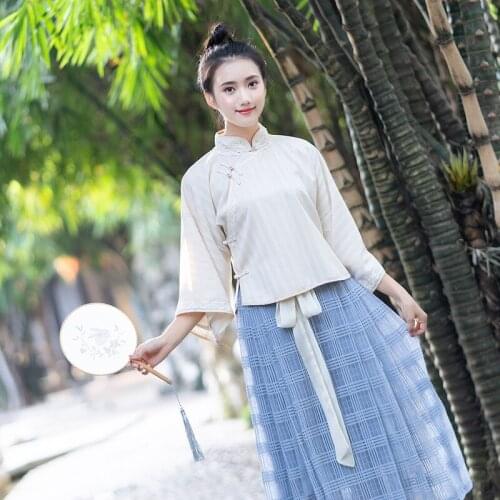 Of China Womens clothing Han Fu Ru skirt suit female Qingchun big sleeve pleated skirt two piece set student spring