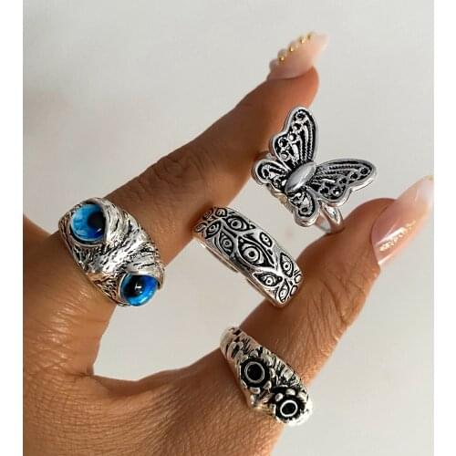 IFMIA Retro Punk Snake Butterfly Ring for Men Women Exaggerated Antique Siver Color Opening Adjustable Owl Rings Anillo Bijoux