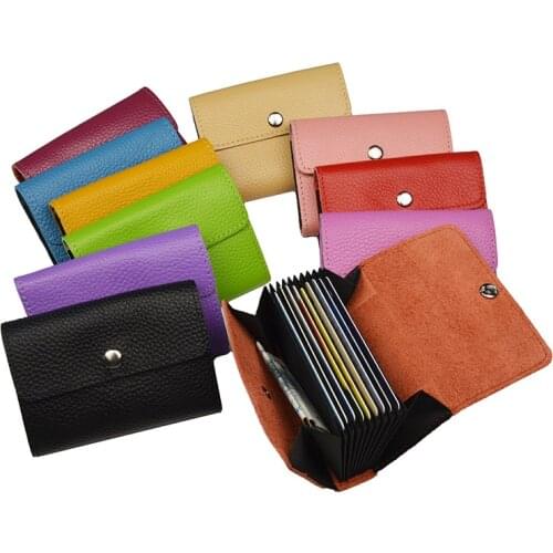 Genuine Leather Separate Organ ID Card Holder Fashion Candy Color Bank Credit Card ID Wallet Simple Buckle Bag