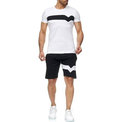 Printing tracksuit men Casual fashion jogging Running Gym sports suit men summer T-shirt shorts sets male