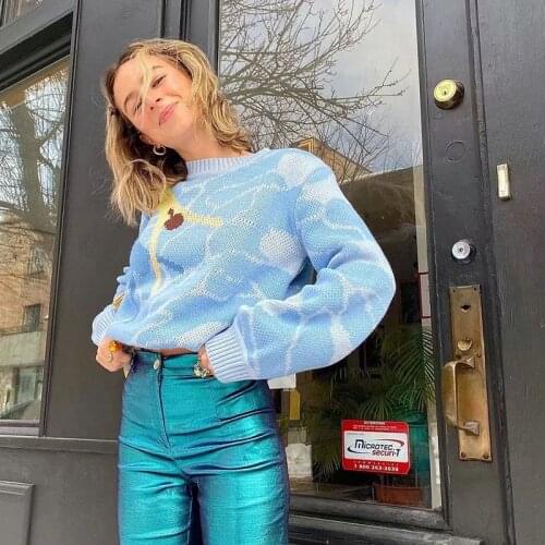 Fashion Sweater Loose Ocean Diving Knitted Sweaters Y2k Women Pullover Tops 2021 New Winter Long Sleeve Sweet Sweater Jumper