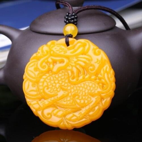Fashion Yellow Jade Kirin Pendant Necklace Jewellery Chinese Hand-Carved Relax Healing Women Man Luck Gifts Amulet New