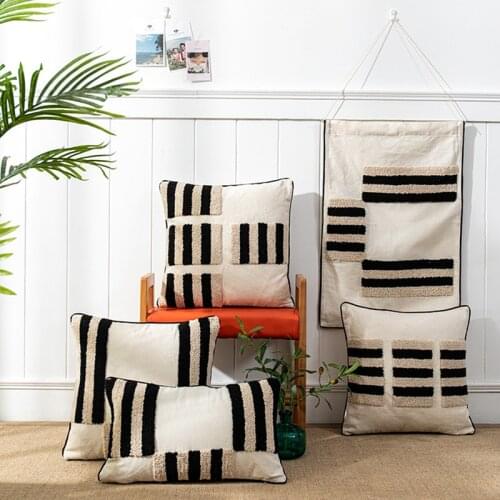 Black White Cushion Cover 45x45cm/30x50cm Pillow Cover Decorative Tufted Geometric for Netural Home Decoration Living Room Bed