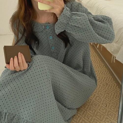 Korean New Cotton Gauze Nightgowns Female Spring Autumn Sweet Doll Collar Long Dress Loose Night Lounge Wear Nightdress Women