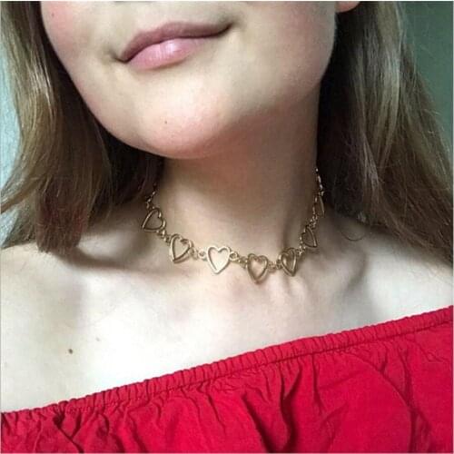 Brand New Hollow Korean Sweet Love Heart Choker Necklace Statement Girlfriend Gift Cute Bicolor Necklace Jewelry Party Gifts