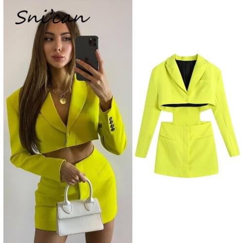 Hollow Out Waist Blazer Dress Sexy Office Laidies Long Sleeve Bodycon Mini Dresses Robe Chemise Femme Summer Vestidos Cortos Za