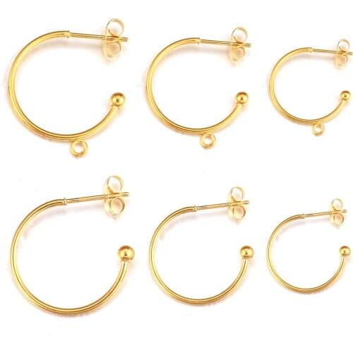 10pcs 18K Gold Plated 15mm 20mm 25mm Earring Posts with Loop C Shape Ear Studs Earrings Accessories DIY Jewelry Making Supplies