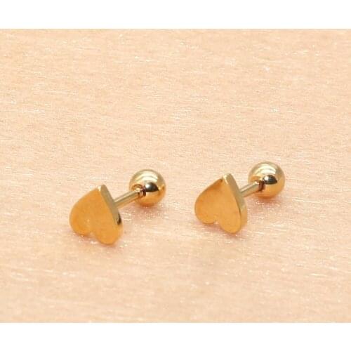 Brief Classical Stainless Steel Heart Shape Delicate Screw-back Stud Earrings No Fade Allergy Free