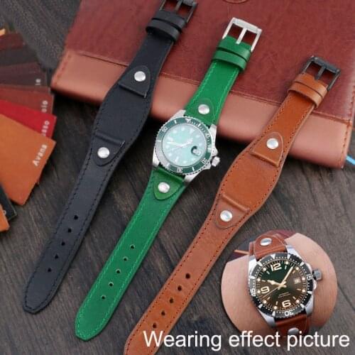 Genuine leather watchband 20mm 22mm strap With mat for fossil Rolex Seiko Omega watch band handmade leather bracelet green