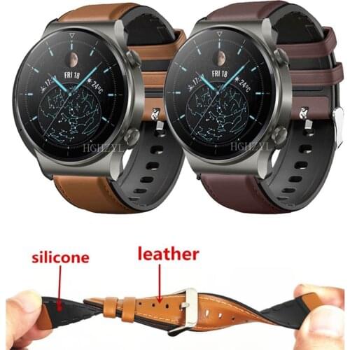 Leather + Silicone Bracelet Band For Huawei watch GT 2 (46mm) GT2 Pro Honor Magic 2 GS Pro Watch Strap Correa