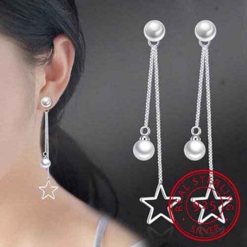 925 Sterling Silver Stud Earrings pendientes Star Pearl Tassel Earrings For Women oorbellen boucle d'oreille femme
