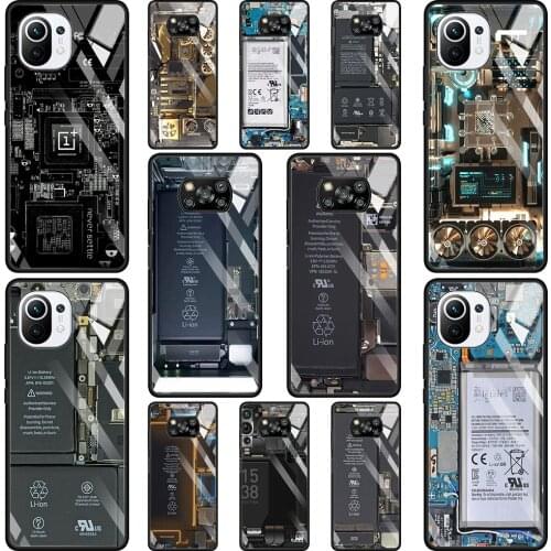 Phone Glass Case For Mi Poco X3 NFC 10T 9T Note 10 11 Pro Lite Ultra 11i F3 Transparent Fitted Fundas Circuit Board