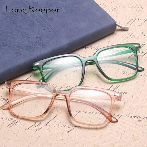LongKeeper Anti-blue Light Glasses Frame Women Men Retro Rivet Square Computer Glasses Transparent Gaming Eyeglasses Frame