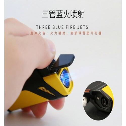 Chief Three-barrel Blue Fire Jet With Cigar Opener At The Bottom Metal Body Cigar Set