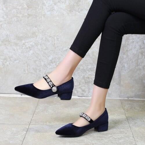 Oversized 12 13 ladies high heels women shoes woman pumps Maries velvet-tipped water drill buckled single shoe