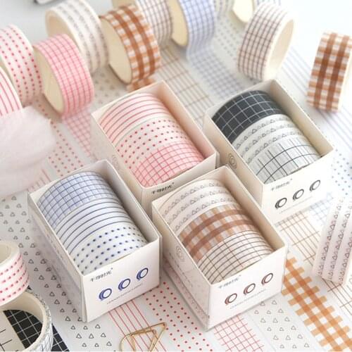 Yisuremia 3 Roll/Set Retro Grid Washi Masking Tape Scrapbook Diary Journal Decorative Adhesive Tape Sticker Kawaii Stationery