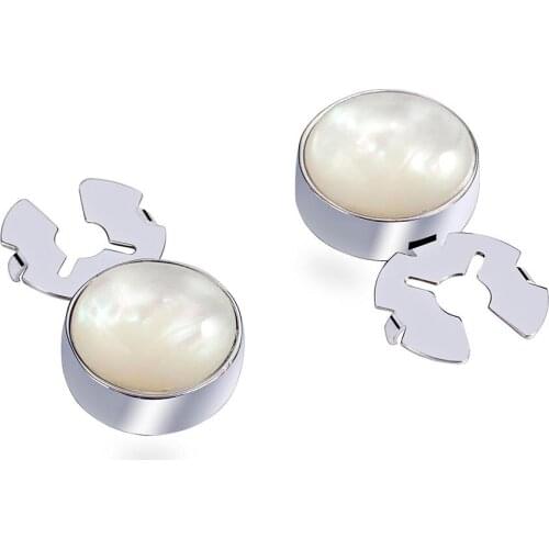 Natural White Shell Silver BUTTON COVER cufflinks for Tuxedo Business Formal Shirts 17.6MM one pair