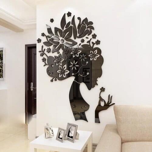 Mirror Flower fairy Acrylic Wall stickers For Living room Shop window decoration Home Art decoration wall stickers Hot sale