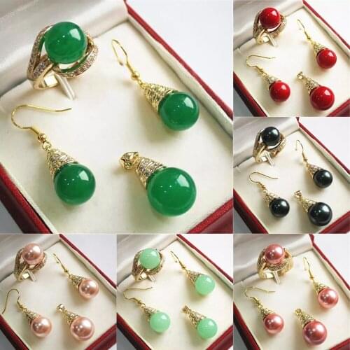 Shell Pearl Pendant Necklace Earrings Ring Jewelry Set Tige Eye Green Black Pink Red Stone Beads Crystal Rhinestone Zircon Gifts