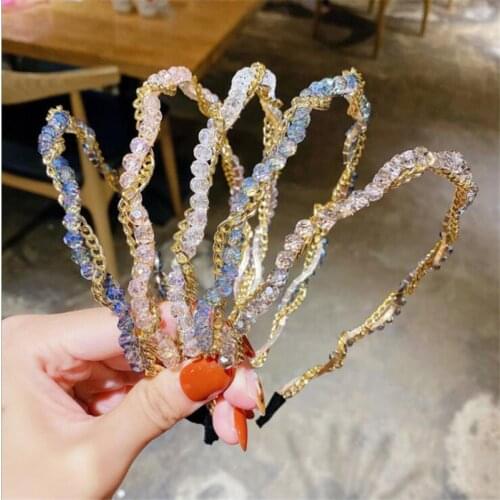 Women Elegant Full Rhinestone Chain Metal Hairbands Lady Sweet Hair Decorate Headband Hair Hoops Fashion Hair Accessories