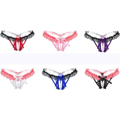 Womens Underwear Cute Lace Panties Pearl G-String T-Back Erotic Open Crotch Sexy Lingeries Thongs Exotic Accessories