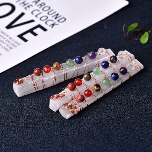 1PC Seven Chakra Crystals Stones Selenite Stick Wand for Ladies Yoga Meditation Spiritual Reiki Beads Wire Wrapped Energy Stone