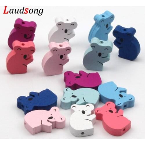 20Pcs 15x22mm Mixed Color Natural Wood Koala Spacer Wooden Beads For Diy Jewelry Making Kids Pacifier Chain