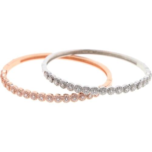 2018 NEW Delicate Micro pave Crystal zirconia Bangles Rose Gold color for Women Cuff Wristband Bracelets pulseira feminina 19cm