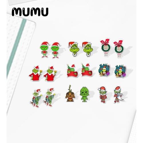2020 New Christmas Grinch Stud Earring Cute Acrylic Earrings Resin Epoxy Jewelry Gifts Friends
