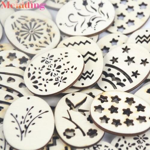25pcs Wooden Easter Eggs Hanging Pendant Easter Party Supplies Craft DIY Ornament Hanging Tag Happy Easter Decorations for Home