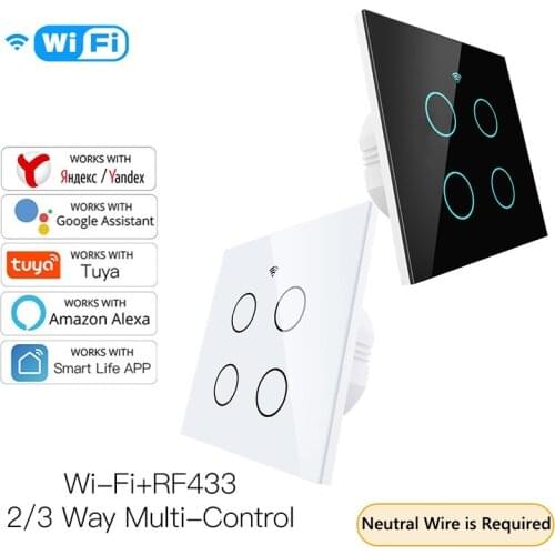 Yandex Alice WiFi Switch RF433 4 Gang EU Switch Panel Tuya/Smart Life App Multi-Control Timer Voice Works With Alexa Google Home