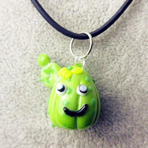 6pcs Custom ins Style Hand made Murano Glass cactus Figurines Necklace pendant fairy garden decoration ornaments accessories