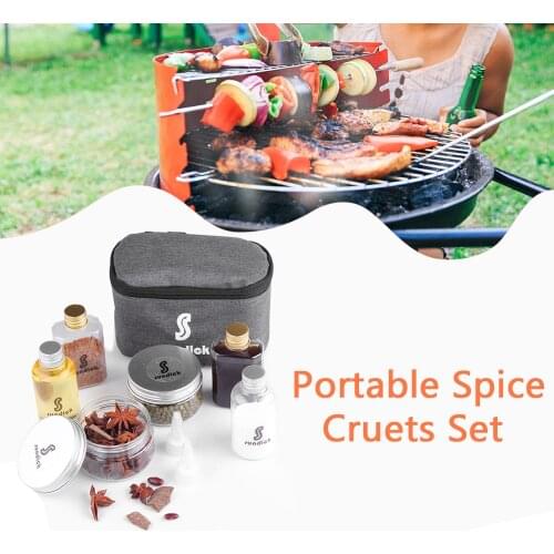 7PCS Outdoor Camping BBQ Spice Cruets Set Hiking Travel Size Salt Bottle BBQ Sauce Container Spice Jar Pepper Bottle Storage Bag