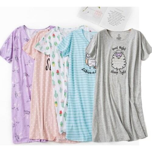 Brand Designer Homewear Women Casual Cartoon Nightgown Ladies Cotton Nightdress Female Round Collar Plus Size Sleep Dress
