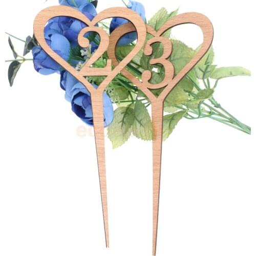 Rustic Wooden MDF 1-10 Heart Wedding Table Number Set Sticks Party Cake Decor