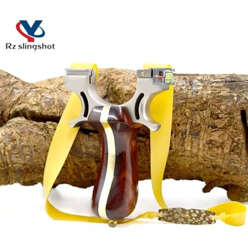 Stainless Steel Bow Head + Solid Wood Handle Hunting Slingshot with Flat Rubber Band Fast Pressing Shooting Outdoor Catapult