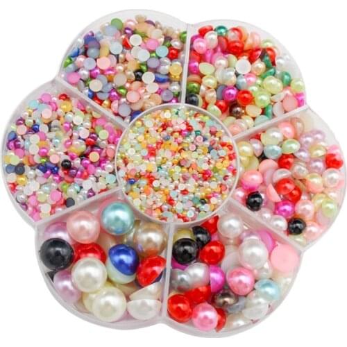 Art Mixed Color Semicircle Imitation Pearl Flat Back 4mm-8mm for Clothing Accessories DIY Mobile Phone Accessories