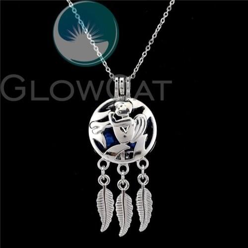 K824 Angel Baby Dream Catcher Beads Cage Essential Oil Diffuser Aroma Stone Pearl Cage Locket Necklace Girl Friend Gift