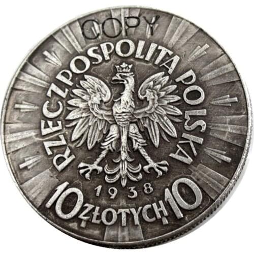 1938 Poland 10 Zlotych Silver Plated Copy Coin