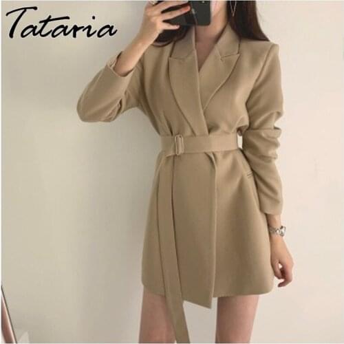 Korean Jackets and Blazers Suit for Women Work Sashes Elegant Long Sleeve Khaki Classic Womens Jacket Lady Outerwear Spring