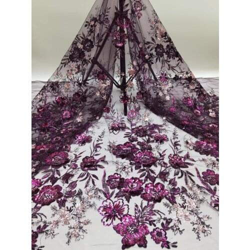 High Quality African Sequins Flowers Net Lace Fabric Pretty Design JRB-8.42802 Embroidered Tulle Mesh for Party Dress