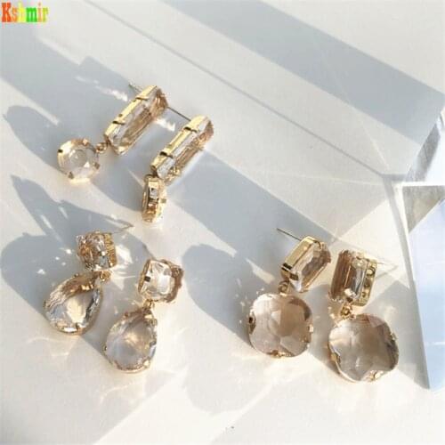 Kshmir Geometric square earring studs vintage rhinestone drop earrings Exquisite simple geometric oval gold drop earrings