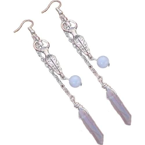 L5YD Women Earrings Moonstone Drop Dangle Fish Earring Reiki Mystic Beautiful Ancient Goddess Jewelry for Birthday Christmas