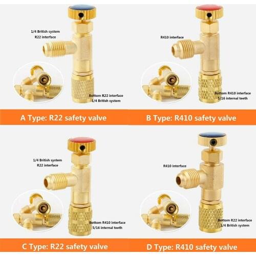 R22 R410A Air Conditioning Refrigeration Adapter 1/4" Safety Valve Brass Connector Conditioning Refrigerant Liquid Safe Valve
