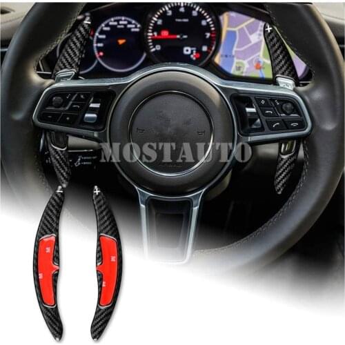 For Porsche Panamera Macan Cayenne Boxster 911 Real Carbon Fiber Paddle Paddle Shift Steering Wheel Shifter Extension Black/Red