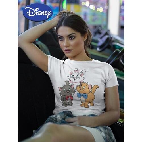 Disney Tshirt Femme Marie Cat Best Friends Forever Cute Japanese Clothes Kawaii Comfy Clothes 2021 New Arrivals Summer Top Edgy