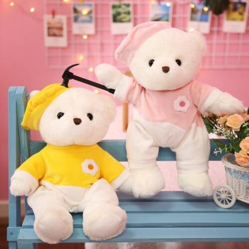 1pc 38cm Cute Teddy Bear with Clothes Plush Toys Kawaii Bears with Eggs Pillow Stuffed Soft Animal Dolls for Kids Child Gift