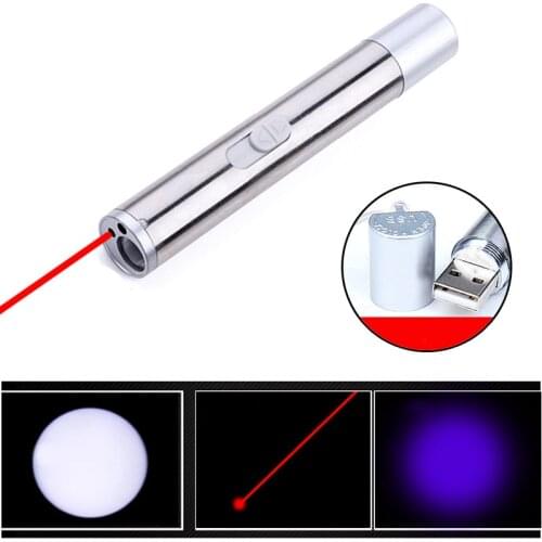 1PCs Mini Red Laser Pointer USB Rechargeable 3 In 1 Torch Flashlight Pen Cat Dog Chase Laser Pointer Training Tool Chase Toys