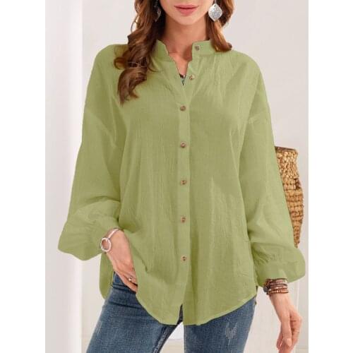Fashion Long-Sleeved Shirt Solid Color Single-Breasted Button Blouse Commuter Casual Plus Size Womens Clothing